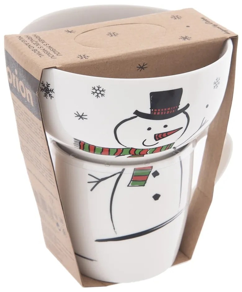 Biela porcelánová súprava hrnčeka a misky s vianočným motívom 2 ks 350 ml – Orion