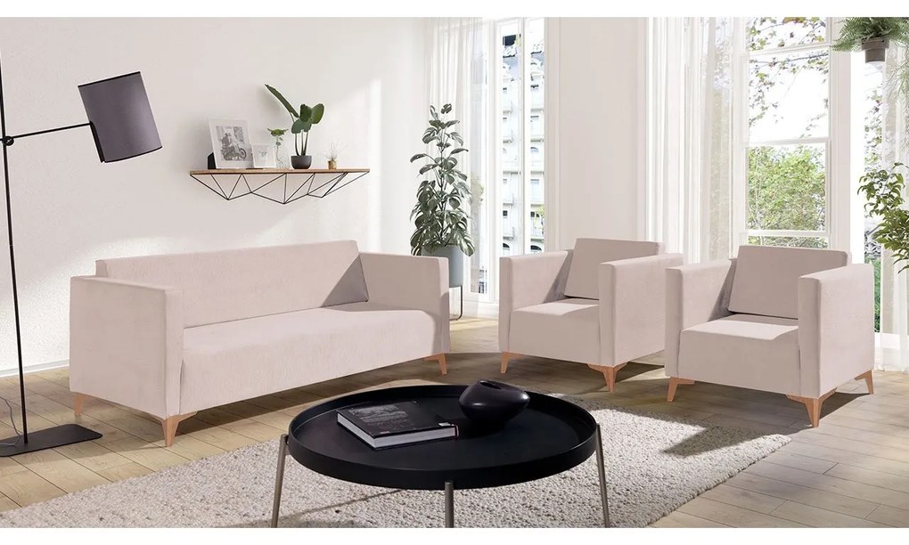 Sedacia súprava Denim 3+1+1, Dostupné poťahy: Solo 263, Farby nožičiek: biely lesk