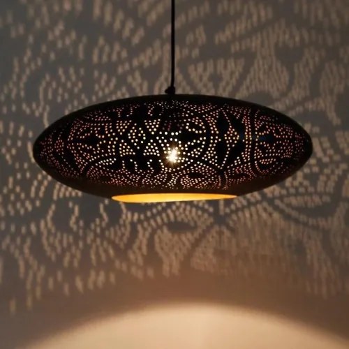 Orientálny kovový filigránový luster Black & Gold UFO Ø45*125