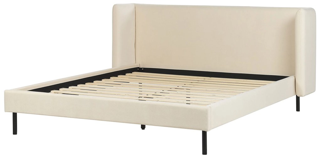 Zamatová posteľ 160 x 200 cm béžová ARETTE Beliani