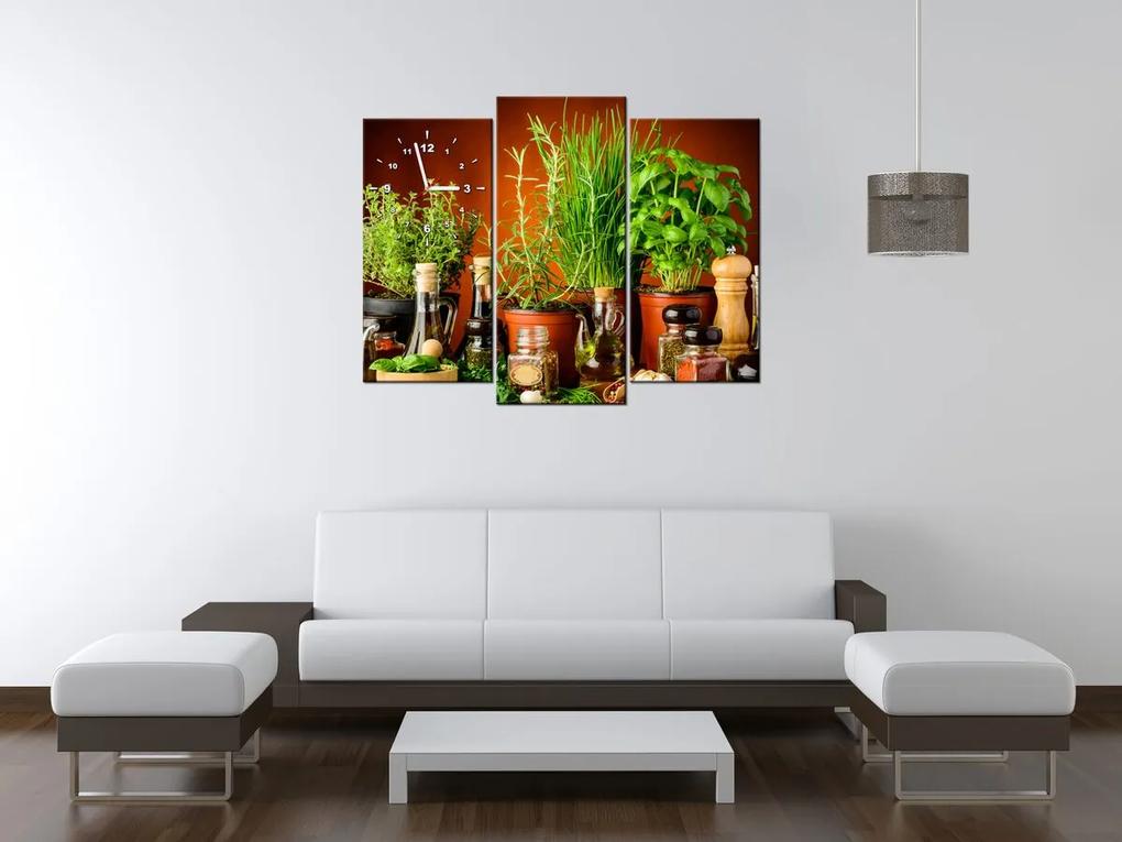 Gario Obraz s hodinami Zeleninové prísady - 3 dielny Rozmery: 100 x 70 cm