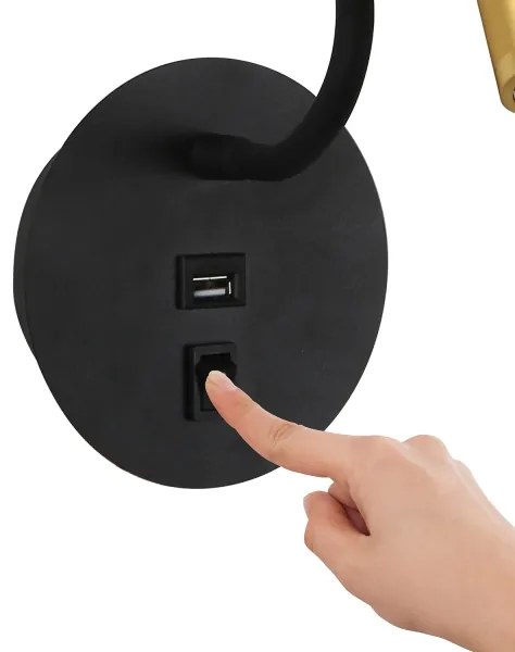 Brilagi -LED Flexibilná nástenná lampa s USB portom MAYA LED/3W/230V čierna/zlatá
