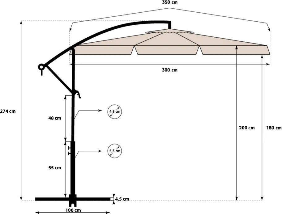 Funfit Záhradný slnečník skladací 350cm Cream