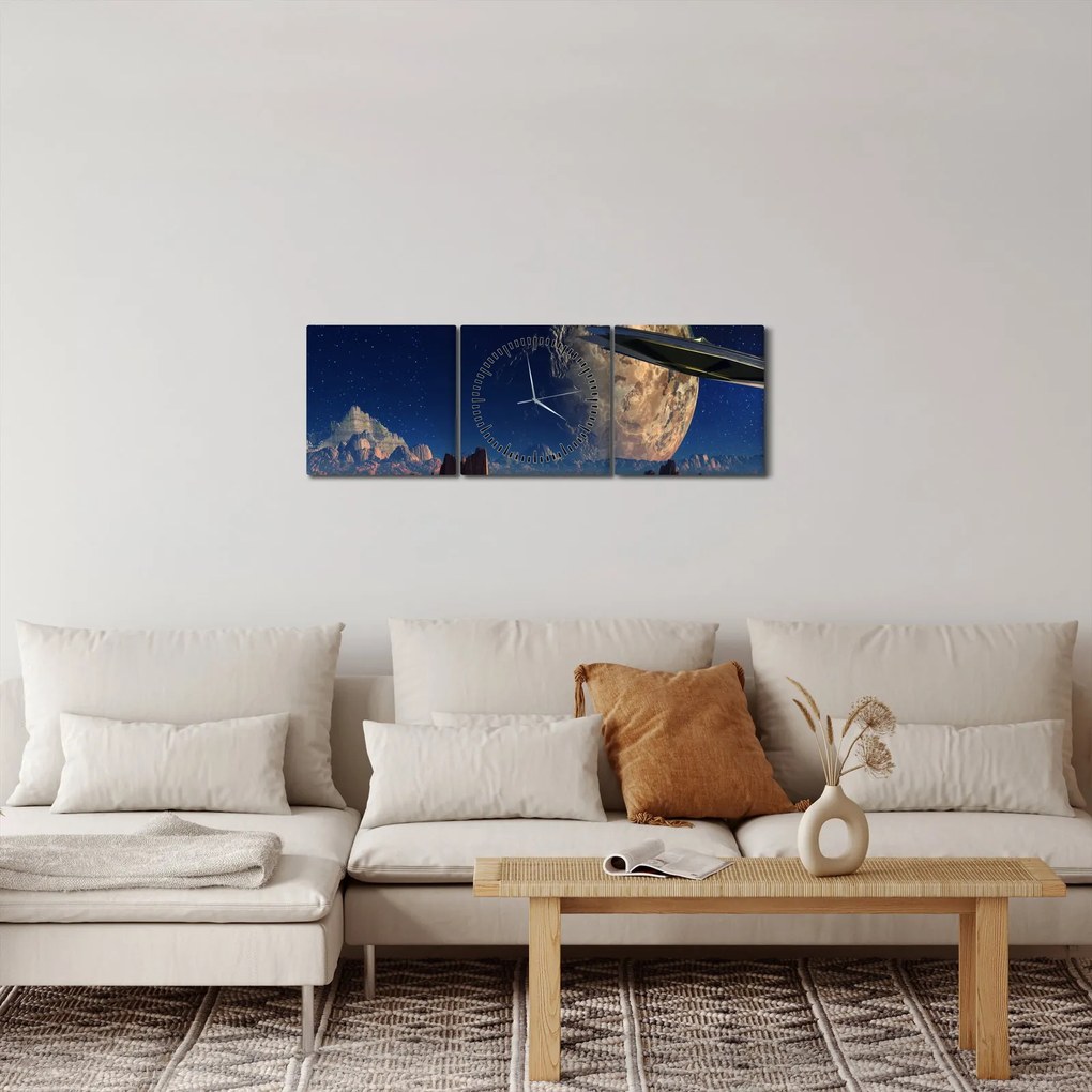 Obraz - Prílet mimozemšťanov (s hodinami) (90x30 cm)