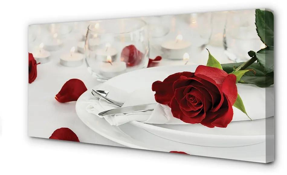 Obraz canvas večera sviečky ruže 125x50 cm