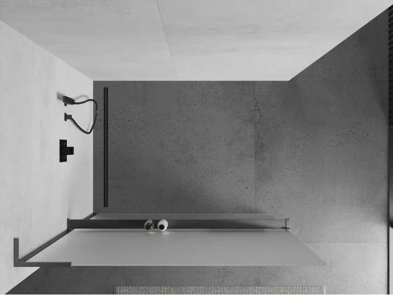 Mexen Kioto+ L, sprchová zástena Walk-In s poličkou a vešiakom 80 x 200 cm, 8mm sklo námraza, grafitový profil, 800-080-123-66-30