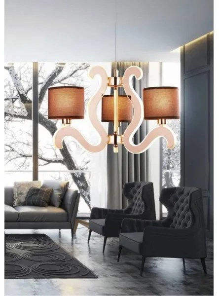 LED Luster na lanku AMBROSIA 3xE14/40W/230V + LED/18,4W medená