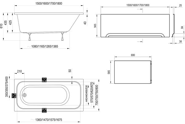 Ravak C731000000 - Vaňa CHROME 160x70 cm akrylát/biela