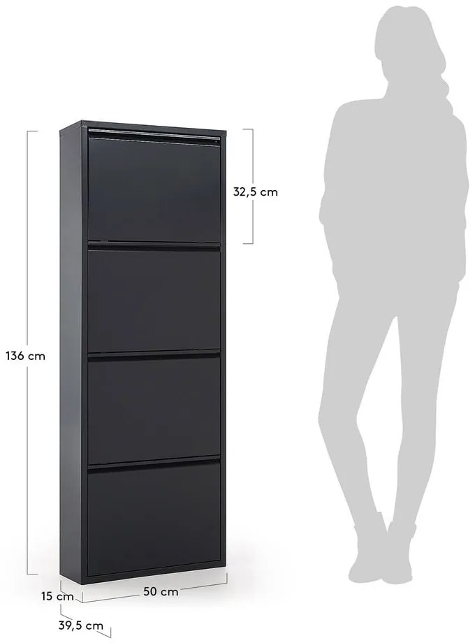 Antracitová kovová výklopná skrinka na topánky 50x136x15 cm Ode – Kave Home