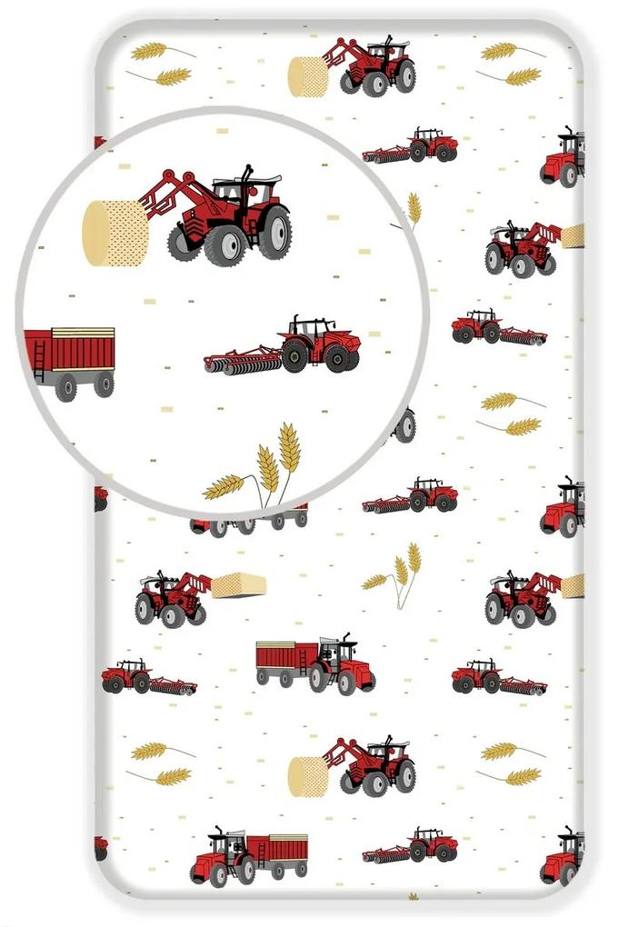 Jerry Fabrics Bavlnené prestieradlo Traktor red, 90 x 200 cm