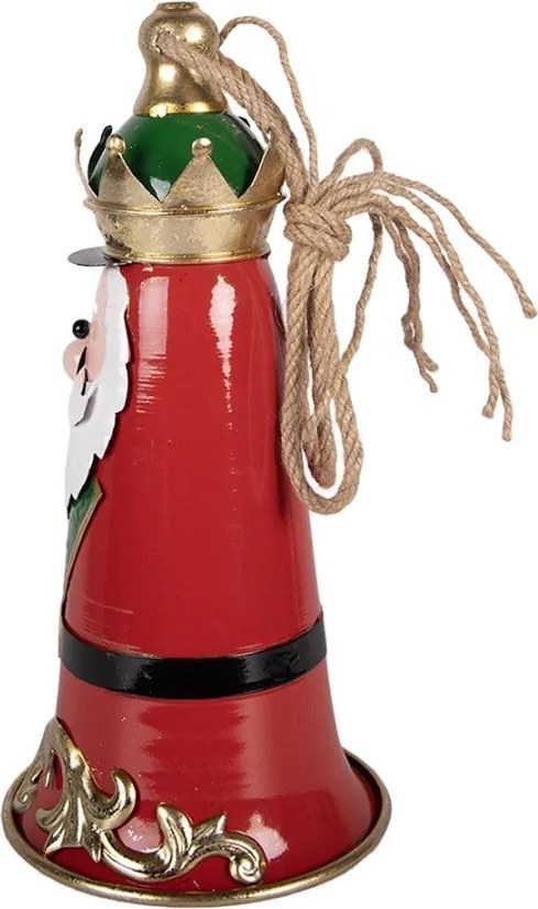Kúzelný červený kovový vianočný zvonček Santa v podobe kráľa - Ø 13*26 cm