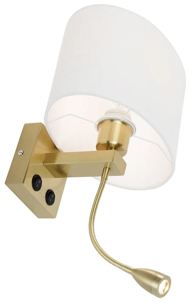 Nástenná lampa mosadz s oválnym ľanovým tienidlom bielym 25 cm - Brescia Combi