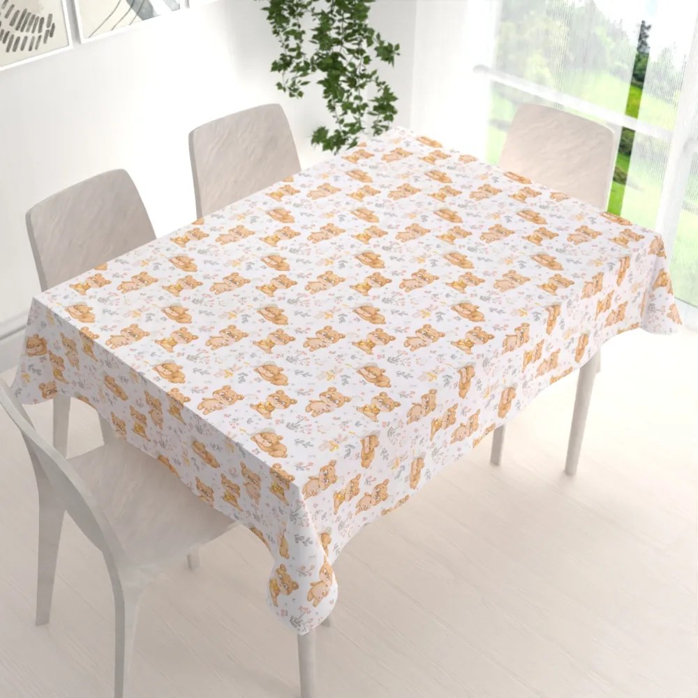 Biante Detský bavlnený obdĺžnikový obrus Sandra SA-524 Roztomilé medvedíky na bielom 140x220 cm