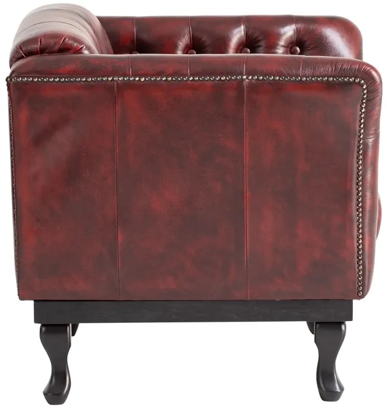 furniture-nabytek.cz - Masivní křeslo Chesterfield Dover z pravé kůže, červené