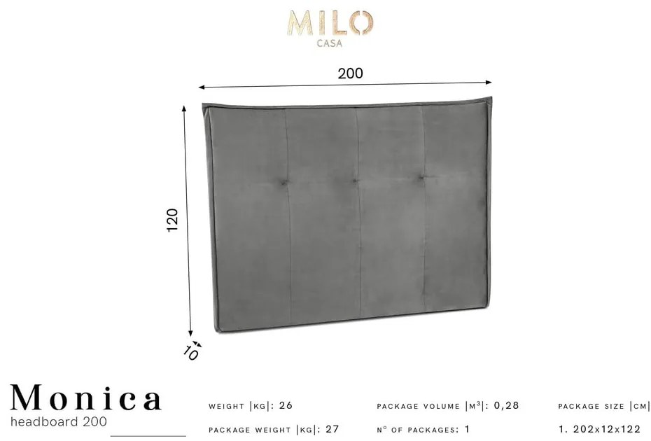 Tyrkysovomodré čelo postele 200x120 cm Monica – Milo Casa