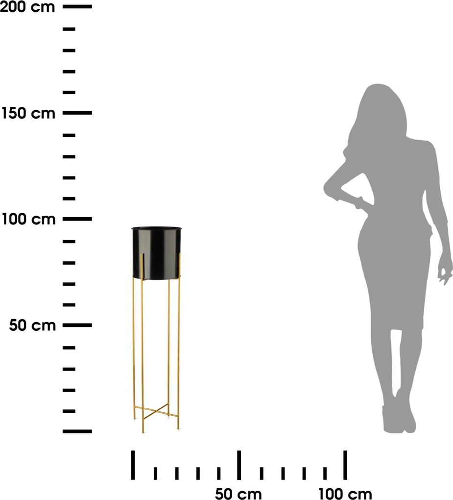 KOVOVÝ KVETINÁČ SO STOJANOM GLAMOUR 95X24 CM ČIERNA/ZLATÁ