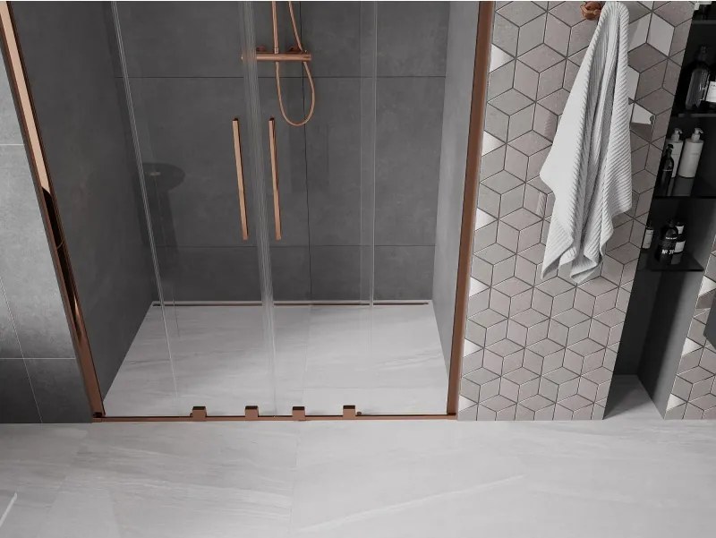 Mexen Velar Duo, posuvné dvere do otvoru 150x200 cm, 8mm číre sklo, ružové zlato, 871-150-000-02-60