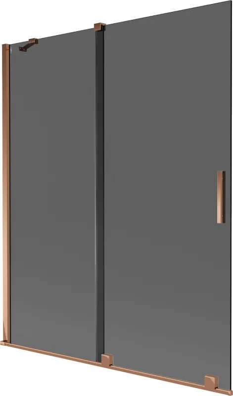Mexen Velar, 2-krídlová posuvná vaňová zástena 140 x 150 cm, 8mm šedé sklo, ružové zlato, 896-140-000-41-60