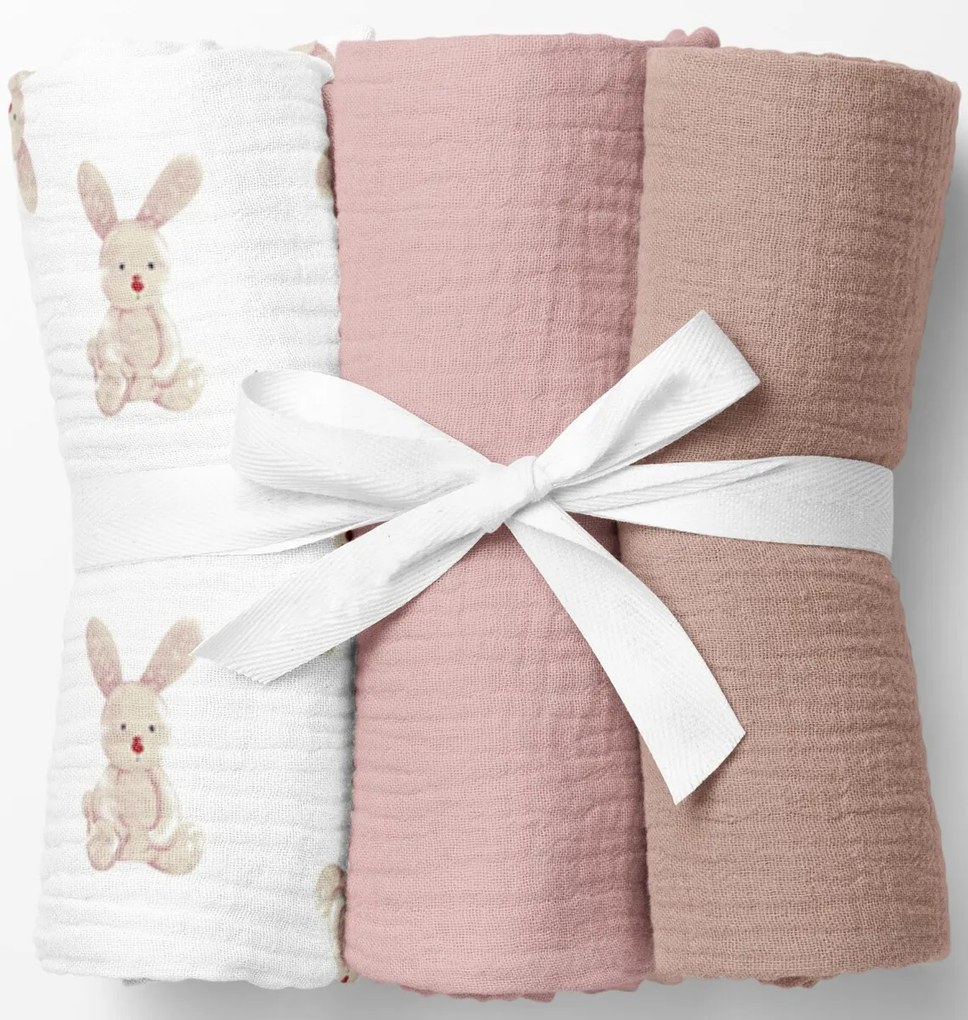 Ankras, sada 3ks mušelínových plienok, Bunny