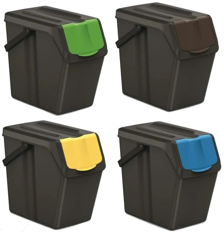 Odpadkové koše na triedený odpad, 4ks x 25l SORTIBOX SLIM - čierne