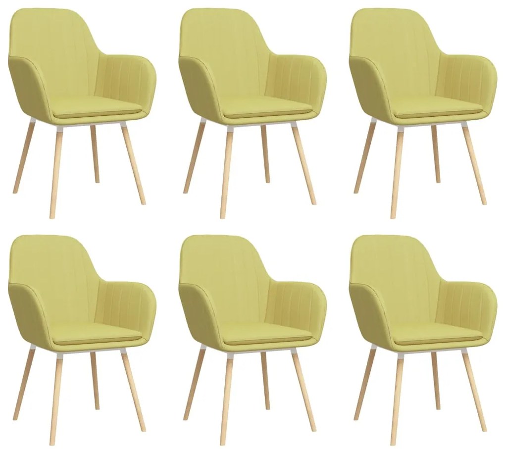 vidaXL Jedálenské stoličky s opierkami 6 ks, zelené, látka