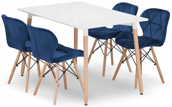 Jedálenský stôl ADRIA biely so štyrmi stoličkami LAGO zamatové granátové