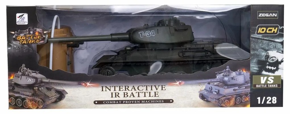 Teddies Tank RC T-34/85 so zvukom a svetlom, 33 cm, na batérie + dobíjací pack 27 MHz