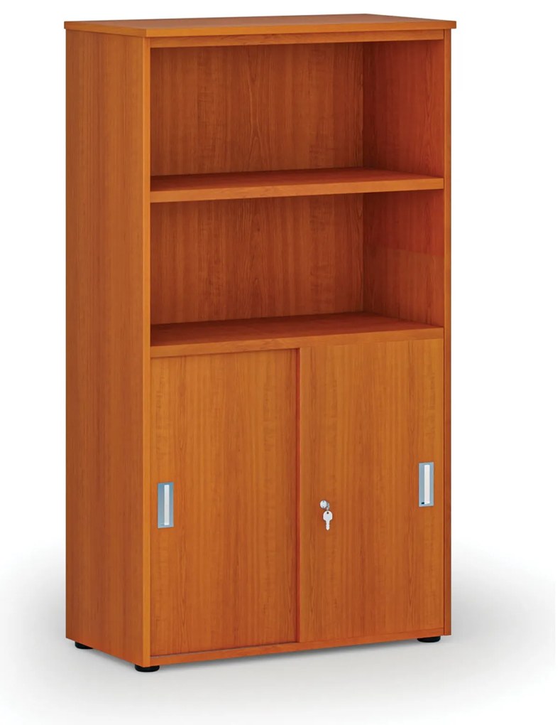 Kombinovaná kancelárska skriňa PRIMO WOOD, zasúvacie dvere na 2 poschodia, 800 x 420 x 1434 mm, čerešňa