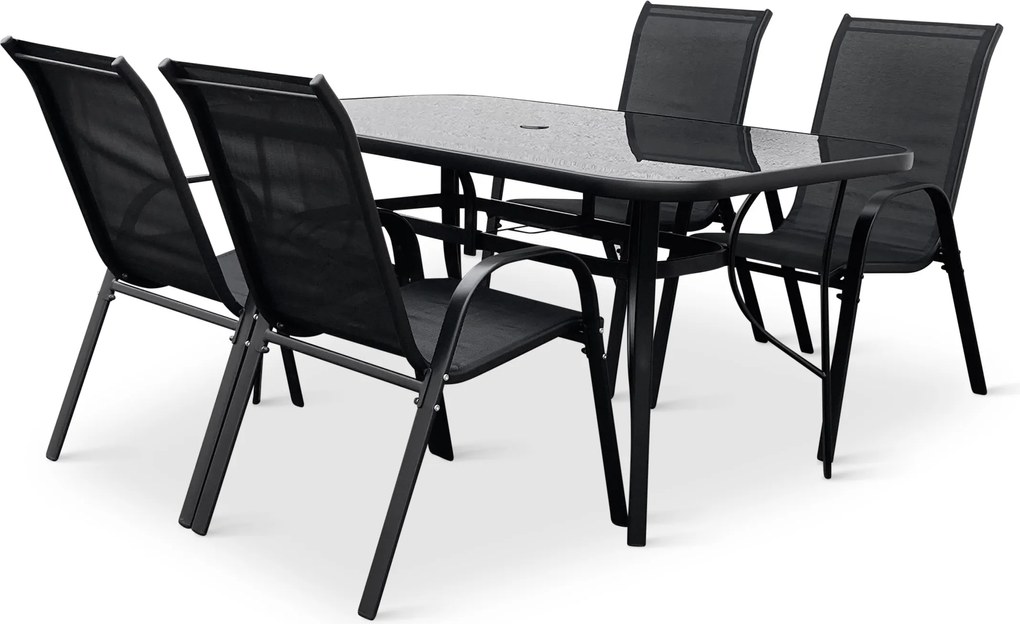 Noela Záhradný jedálenský set Klaudia čierny + 4x kovová stolička Ramada