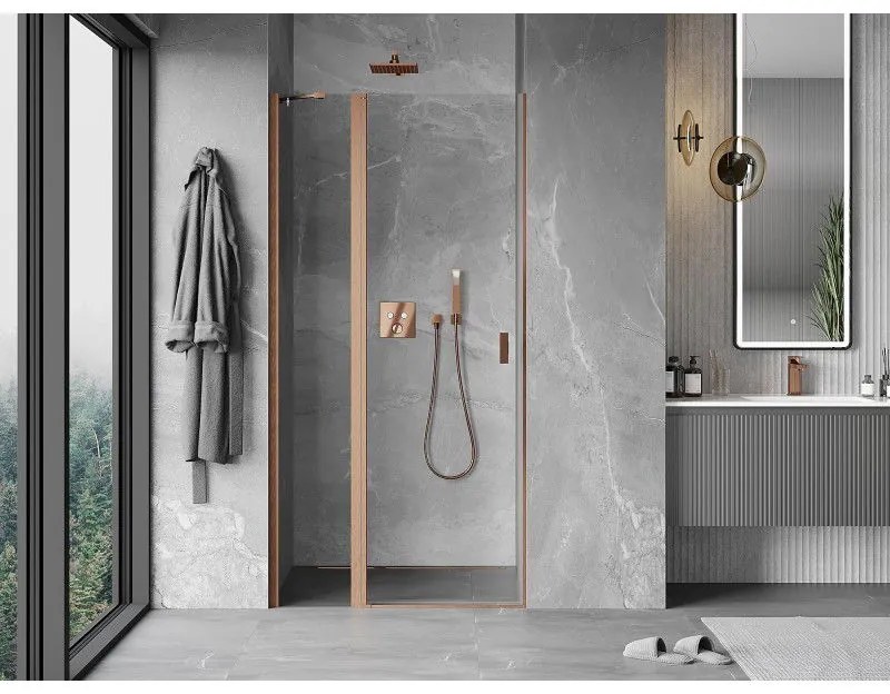 Mexen MIST, 1-krídlové sprchové dvere (1d+1s) 75x200 cm, 6mm číre sklo, medený profil, 8A4-075-000-65-00
