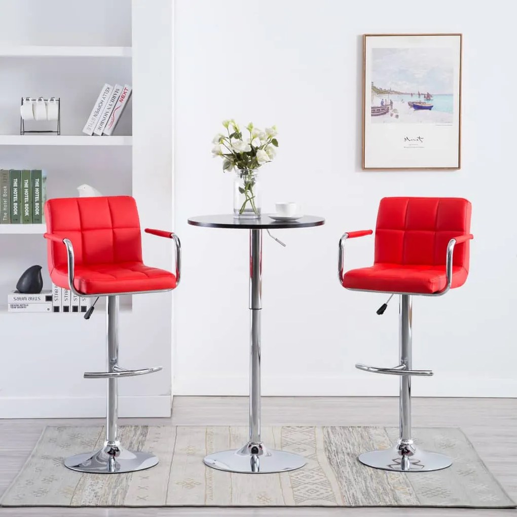vidaXL Barové stoličky s opierkami 2 ks, červené, umelá koža