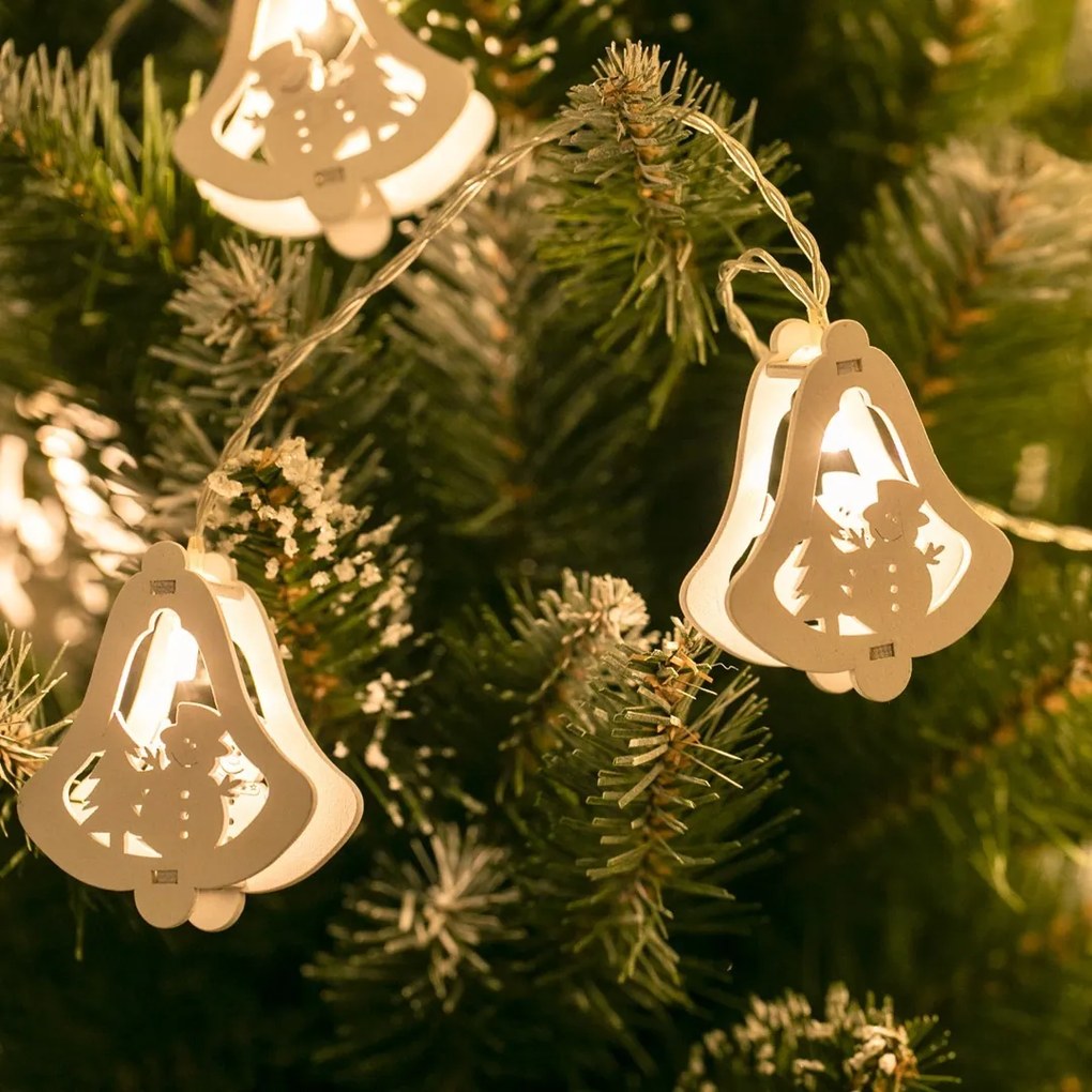 Vánoční světelný řetěz CRALA s dřevěným zvonečkem bílý