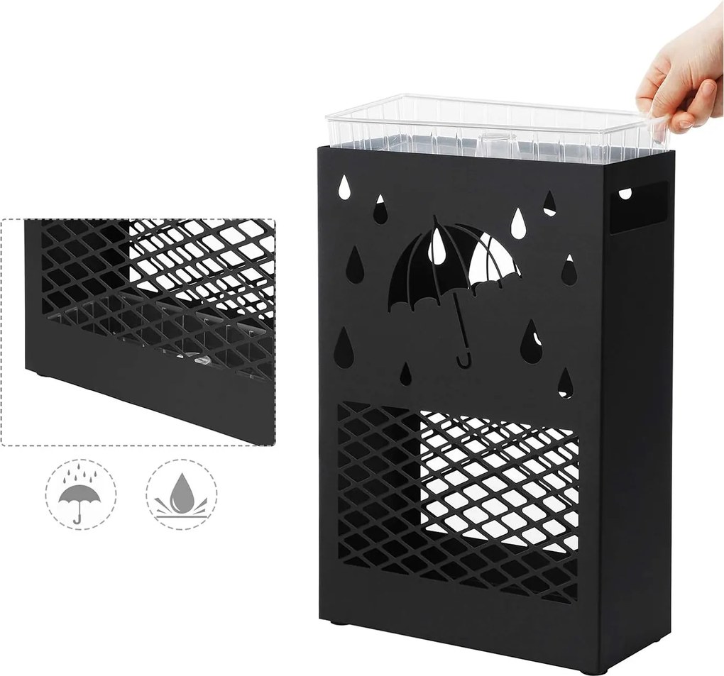 Kovový stojan na dáždniky, so 4 háčikmi, čierny