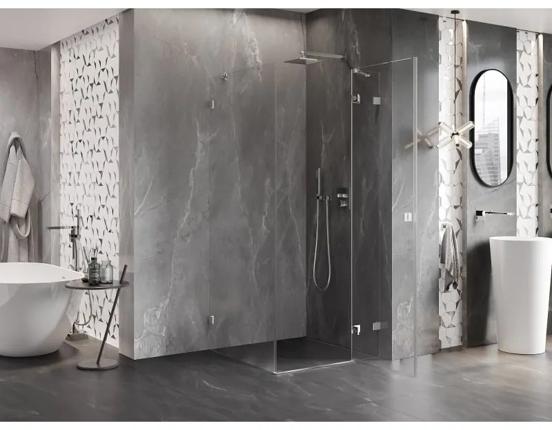 Mexen Lunar, pravostranný výklopný sprchový kút 90 x 90 cm, 8mm číre sklo, chrómový profil, 834-090-090-01-00-P