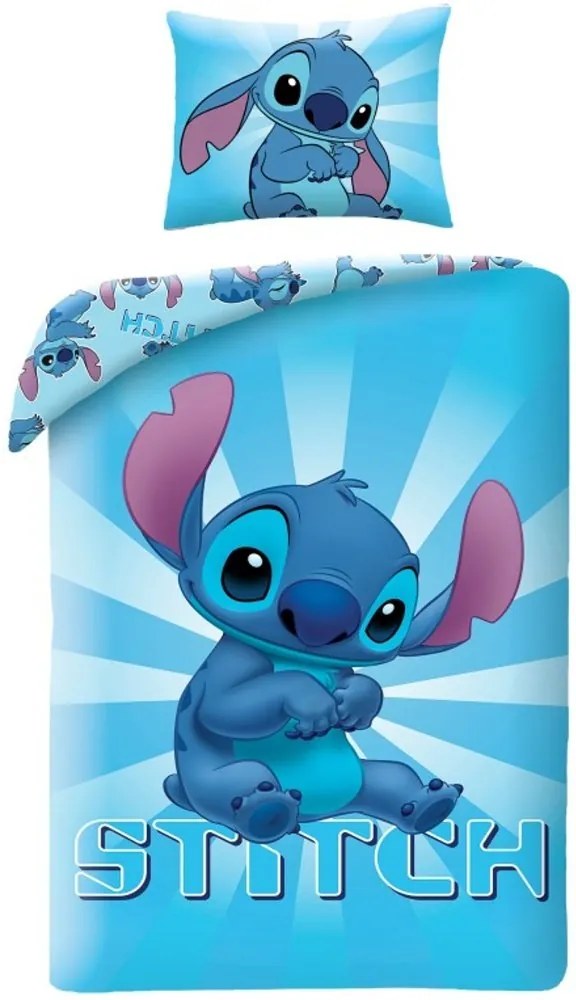 Modré bavlnené posteľné obliečky Stitch - motív z rozprávky Lilo &amp; Stitch - 100% bavlna - 70 x 90 cm + 140 x 200 cm