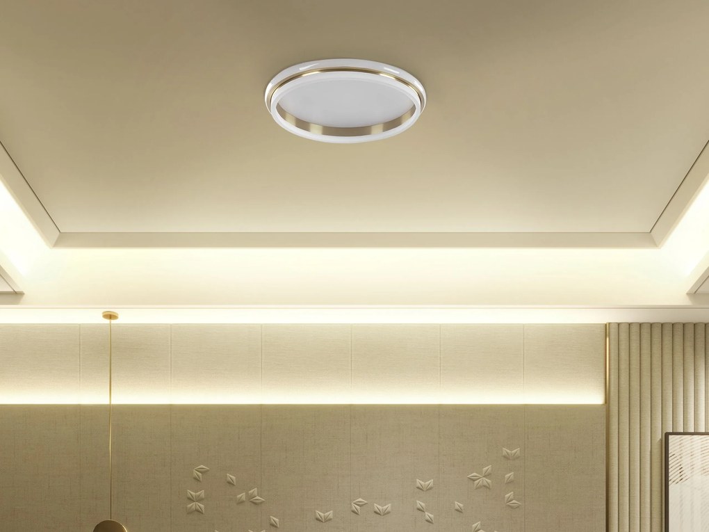 Stropné kovové LED svietidlo ⌀ 42 cm biela/zlatá TAPING Beliani