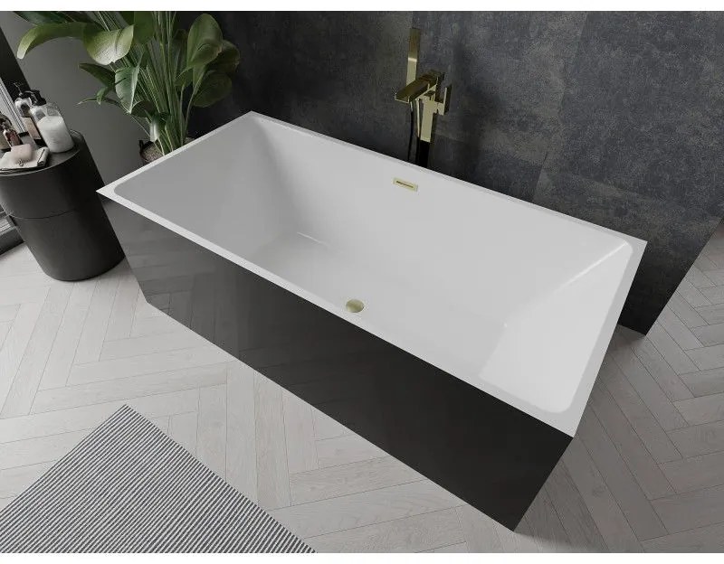 Mexen Nita, voľne stojaca vaňa 170 x 80 cm, biela-čierna, zlatý matný prepad, 52091708075-55