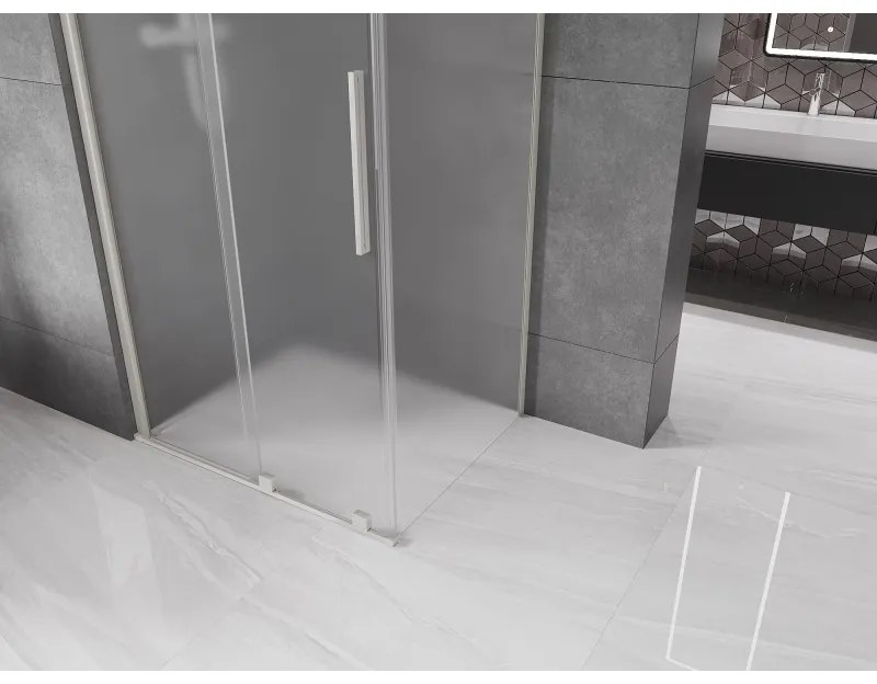 Mexen Velar, sprchový kút s posuvnými dverami 130 x 85 cm, 8mm sklo námraza, brúsená oceľ, 871-130-085-31-97