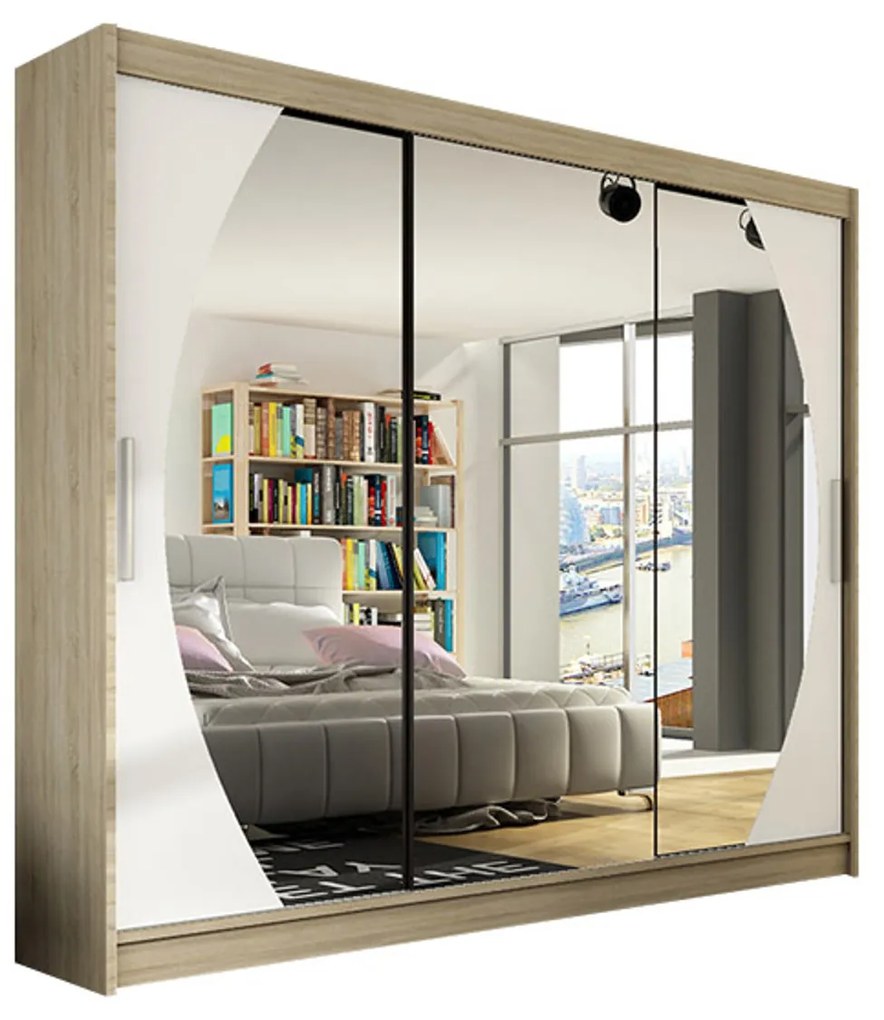 Veľká šatníková skriňa ASTON V 250 cm - dub sonoma/biela