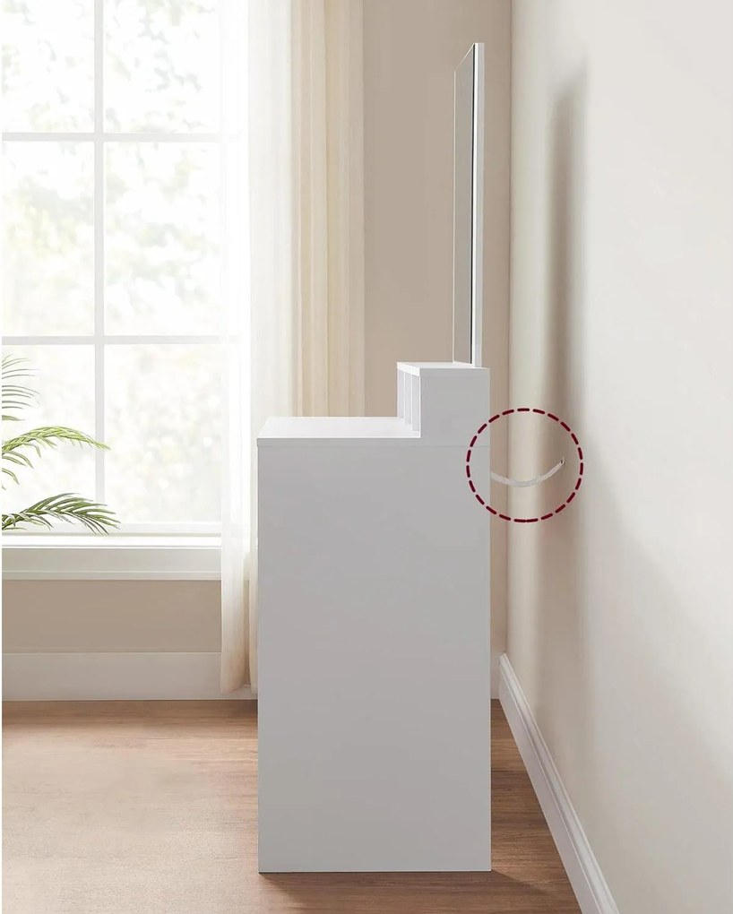 Toaletný stolík, kozmetický stolík s 2 zásuvkami a 3 priehradkami, biely