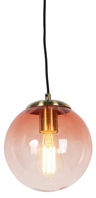 Art deco závesná lampa mosadz s ružovým sklom 20 cm - Pallon