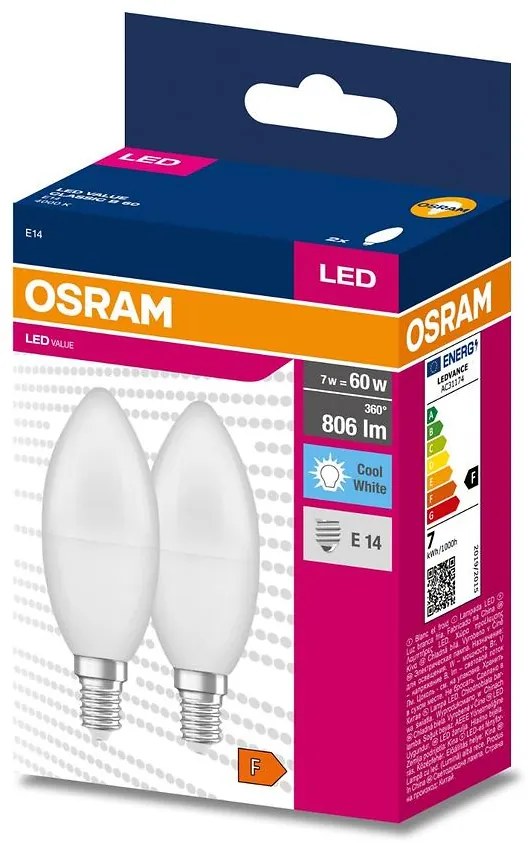 Žiarovka LED Osram E14 B35 7W 4000k 2 ks