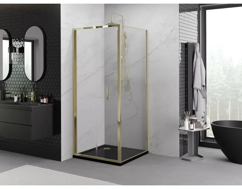 Mexen Exo, skladací sprchový kút 95 x 95 cm, číre sklo, zlatá, 816-095-095-50-00