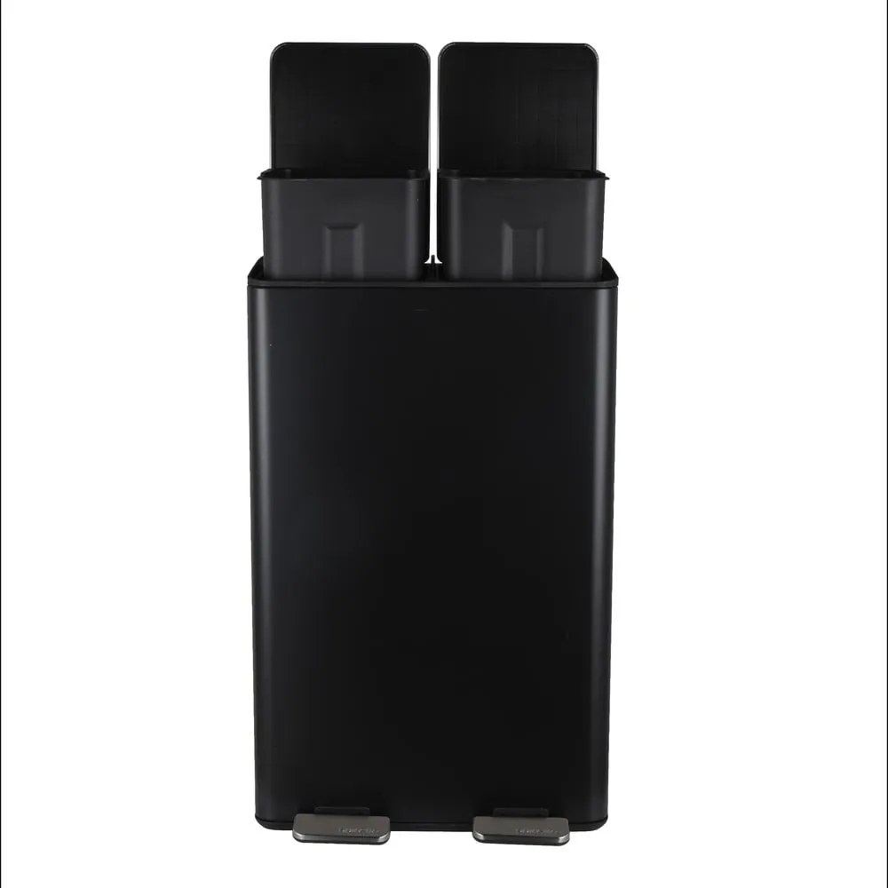 Matne čierny oceľový odpadkový kôš 2x30 l na triedený odpad/nášľapný Aliya – Spirella