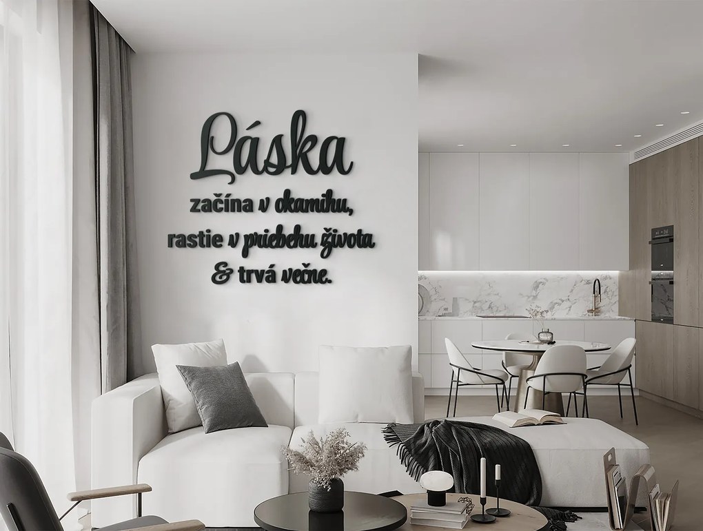 drevko Citát na stenu Láska začína v okamihu Rozmer obrazu: 51 x 60 cm, Farba dekorácie: Čierna