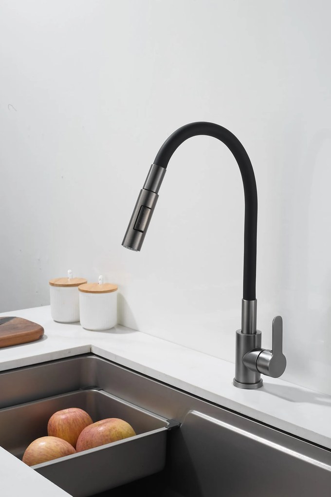 Gamma Flex 4000, stojanková drezová batéria s flexibilným ramenom, 2-funkčný výtok, čierna-grafitová, GMA-BFX-4000GM