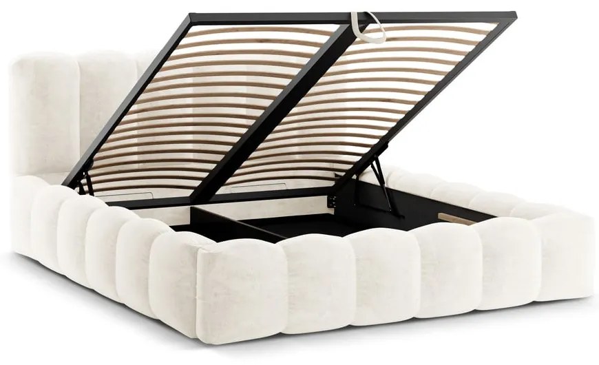 Krémová čalúnená dvojlôžková posteľ s úložným priestorom a roštom 200x200 cm Lupine – Micadoni Home
