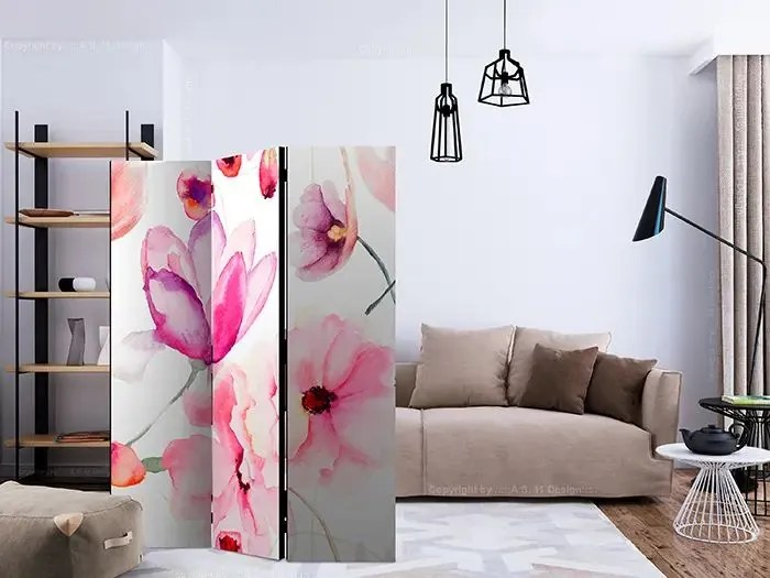 Paraván - Pink Flowers [Room Dividers] Veľkosť: 135x172, Verzia: Jednostranný