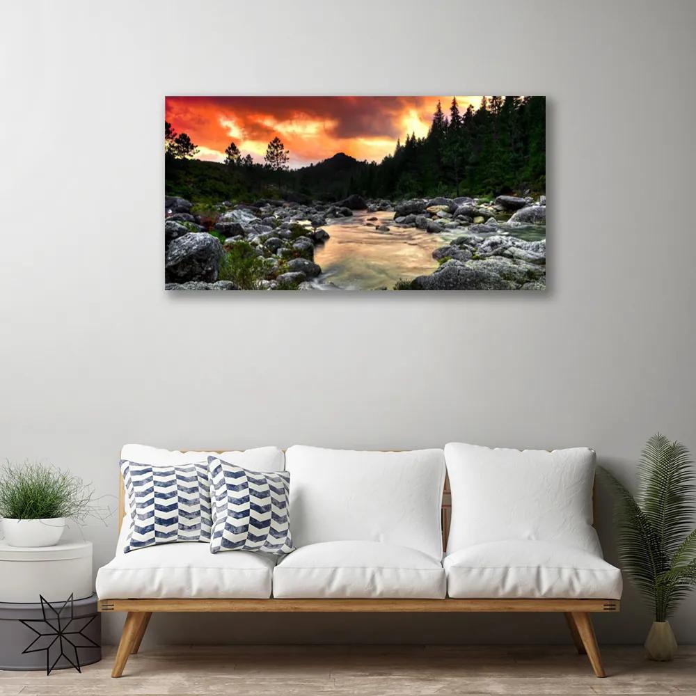 Obraz Canvas Jazero kamene les príroda 120x60 cm