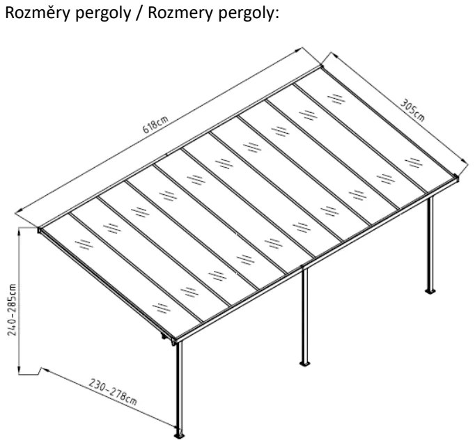 Rojaplast BRUCE J pergola - ŠEDÝ polykarbonát